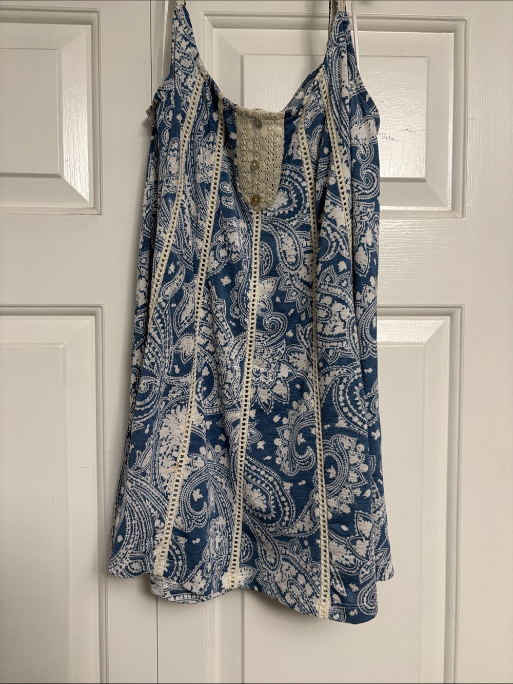 Mystree Blue Paisley Camisole with Cream Crochet Panel